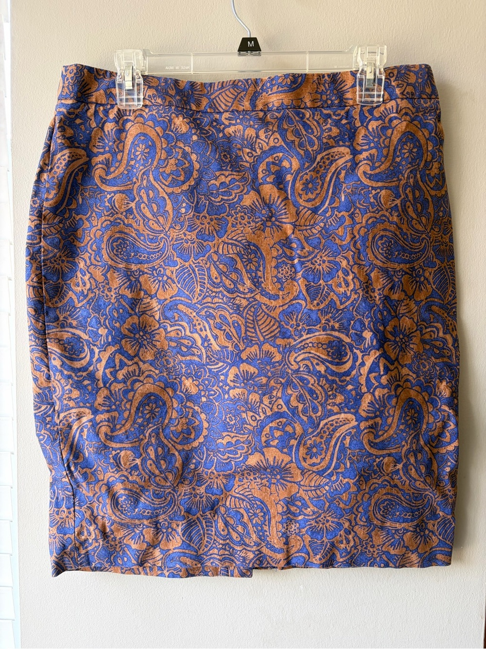 LOFT Blue and Brown Paisley Pencil Skirt